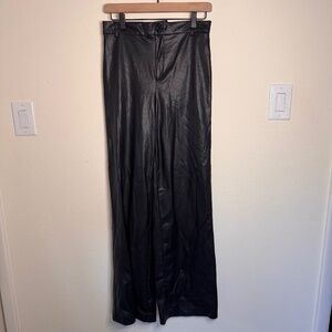 Zara High Rise Full Length Faux Leather Flare Pants Women's MD Black Sleek Party